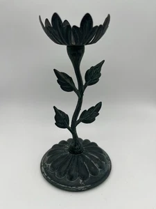 Duo Tone 7” Rustic Metal Flower Floral Tiered Candle Holder With Patina - Picture 1 of 7