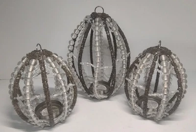 Juego de 3 candelabros votivos de huevos de Pascua con cuentas de granero de cerámica Foto 1 de 4