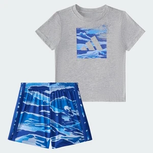 adidas kids Two-Piece Short Sleeve Cotton Heather Tee and Elastic Waistband - Picture 1 of 7
