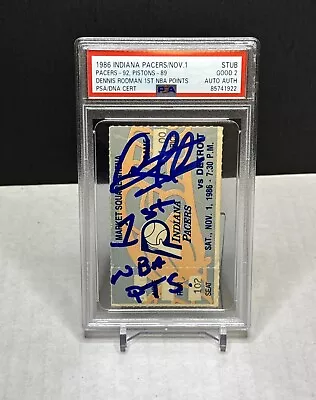 Pacers Pistons 10/1/86 Ticket Dennis Rodman 1st NBA Points Auto PSA - Image 1 of 4