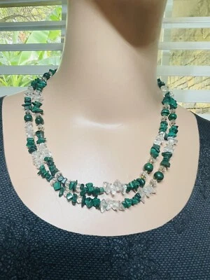 LS Rough Emerald - Clear Gemstone Necklace Lee Sands Gold Tone 2 Strands Vintage - Image 1 of 4