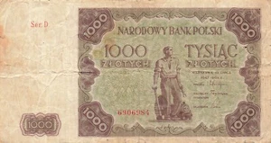 Banca Nazionale Polacca, 1000 Zloty 1947 Serie D 6906984, Polonia, Fino - Picture 1 of 2