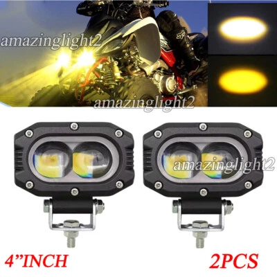 Fit Yamaha Raptor 125 250 350 660R 700 700R ATV 2x 4'' LED Work light Dual Color - Image 1 of 4
