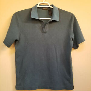Claiborne Mens Pima Cotton Blend Polo Shirt Large Pinstripe Blue Short Sleeve