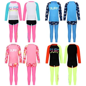 Unisex Kids Swimsuit Running Top And Shorts + Pants Shorty Swimwear Diving Suit - Picture 1 of 57