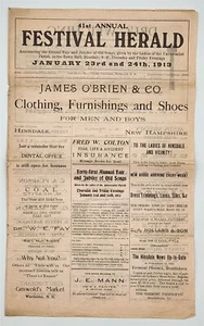 1913 Festival Herald Fiera annuale e Giubileo delle vecchie canzoni programma Hinsdale, NH SS - Foto 1 di 5