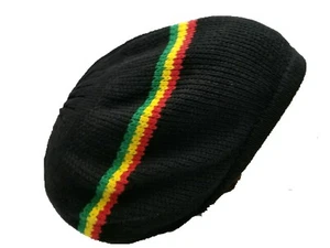 BLack Beret Tam Hat Rasta Slouch Beanie Crochet Cap Dreadlocks Dreads Hair M/L - Picture 1 of 8