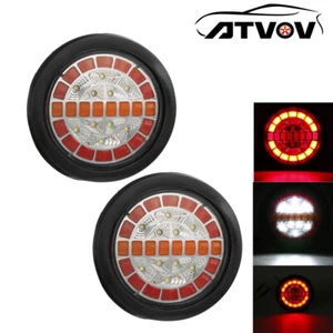 2x 4" inch 12V 24V LED Round Tail Brake Stop Turn Signal Light DRL Truck Trailer - Picture 1 of 13