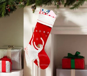 Luxury Large Quilted Embroidered Xmas Stocking Sack Ballerina Decor gift - Picture 1 of 4