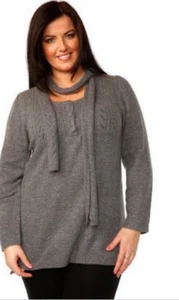 JERSEY DE PUNTO SUAVE MANGA LARGA CON BUFANDA TALLA GRANDE GRIS 650  - Imagen 1 de 4