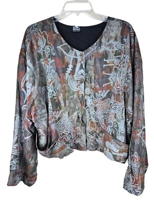 Chaqueta de rayón EX Primitive Simple People Batik hecha a mano con botones delanteros L Lagenlook Foto 1 de 4