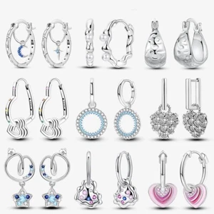 New Women's Heart-Shaped Zircon Drop Earrings, Star and Moon Hoop Earring Ladies - Picture 1 of 33