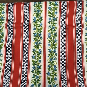 Vintage Twill Floral Striped Faux Shibori Print Red Blue 2 yards total length - Picture 1 of 6
