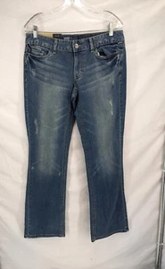 Mossimo Bootcut Medium Wash Women's Low Rise Factory Distressed Jeans Size 8S - Picture 1 of 11