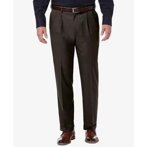 Haggar Herren Stretch klassische Passform solide plissierte Anzughose braun 34x34 B4HP - Bild 1 von 4
