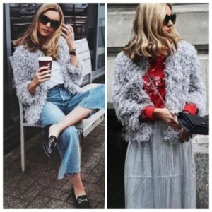 ZARA Pearl Grey Shimmery Textured Fluffy Cardigan Jacket BNWT M Size 5065/024 - Imagen 1 de 11