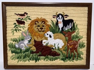 Bordado Crewel Animal Amigos Escena León Vaca Cordero Aguja Enmarcado - Imagen 1 de 18