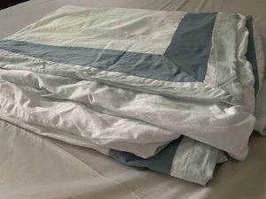 Casa Bolaj White Duvet w/ Blue & Green Double Border, Size King - Picture 1 of 9