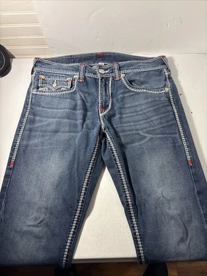 True Religion jeans Size 32 straight w/flaps Mega T Nat Red / White stitch - Image 1 of 4