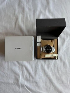 Seiko Black Dial Stainless Steel Watch with Box No Customs Fees US - Picture 1 of 6