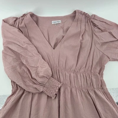 Calvin Klein Women's Pink Textured V-Neck Ruffle Hem Long Sleeve Dress - Image 1 of 4