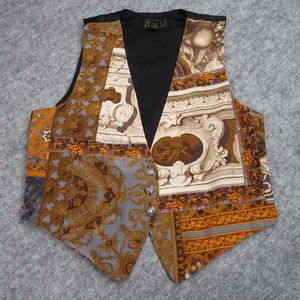 Vintage Express Vest Mens One Size Silk Baroque Tapestry Print Brown Gold 90s - Picture 1 of 13