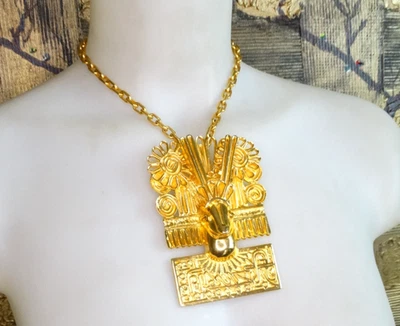 JUDITH LEIBER DE COLECCIÓN ORO EGIPCIO ENORME EXÓTICO GARGANTILLA COLLAR BROCHE AÑOS 70 PASARELA XL Foto 1 de 4