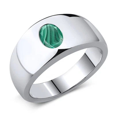 2.00 Ct Oval Green Malachite 925 Sterling Silver Men's Ring - Image 1 of 4