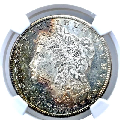1880-S $1 Morgan Silver Dollar  NGC MS-62 Rainbow Toned Both Sides - Image 1 of 4