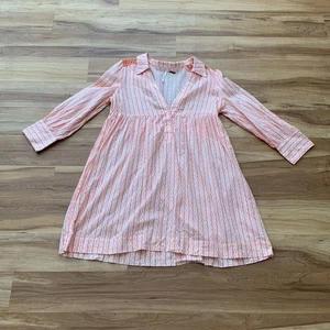 Free People Shirt Collar Dress 10 Peach Coral Crochet Deep V Neck Boho - Picture 1 of 10