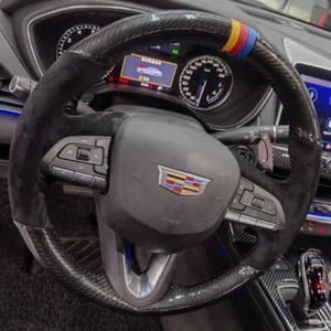 Cubierta personalizada para volante de coche gamuza fibra de carbono para Cadillac CT5 XT5 XT4 ATSL - Imagen 1 de 6