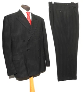 VINTAGE BURTON TAILORED DOUBLE BREASTED GREY PINSTRIPE SUIT 48'' R W 41'' 1950'S - Picture 1 of 18