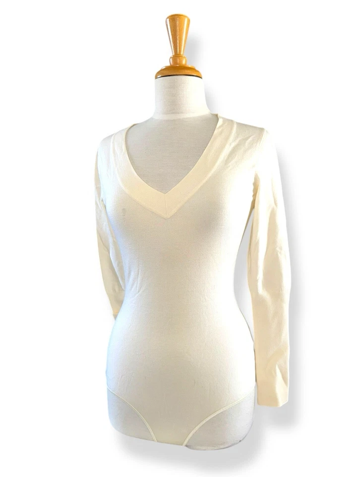 ALAIA Paris Bodysuit Iconic Runway V-Neck Wool Blend Ivory size 42 MSRP$ 1500+ - Image 1 of 4