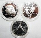 3 Modern Silver One Dollar Commemorative Coins Less Than Perfect Proof 1988-1995