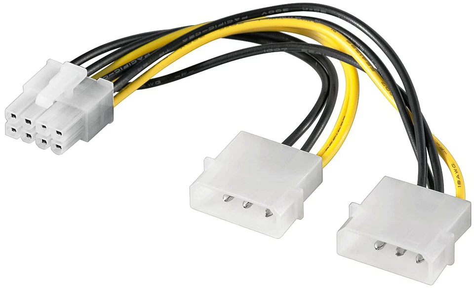 PCI Express Strom Adapter 8 PIN 8 - polig 2x 4 Pin Molex Stecker > 8 Pin Buchse - Bild 1 von 1