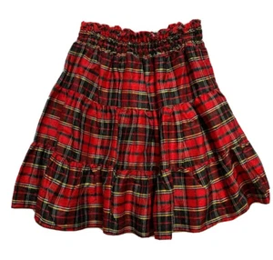 Le Pink Red/Black Holiday Plaid Fancy Dressy Party Silk Skirt Boutique Sz 7 NWOT - Picture 1 of 3
