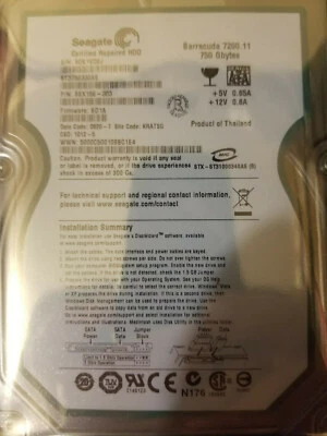 Seagate ST3750330AS PN: 9BX156-303 FW SD1A KRATSG SATA 3.5" 750GB HD DC 0920-7 - Image 1 of 2