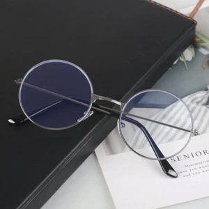 Blue Light Blocking Round Metal Frame Womens Mens Glasses Computer Gaming Gray - Picture 1 of 2