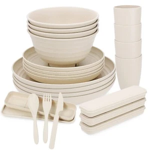 Wheat Straw Dinnerware Set (32PCS) Unbreakable Tableware Dishwasher & Microwave - Picture 1 of 7