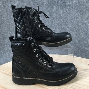 Steve Madden Boots Youth 4 Girls Jbettyy Quilted Zip Lace Up Combat Bootie Black - Picture 1 of 18
