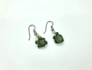 Beautiful Green Turtle Earrings - Hook Back - Hand Crafted Very Detailed Unique - Picture 1 of 7