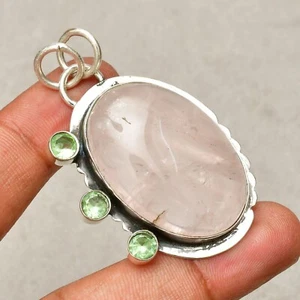 Rosenquarz Edelstein 925 Sterling Silber Handarbeit Schmuck Anhänger 1,93" - Bild 1 von 8