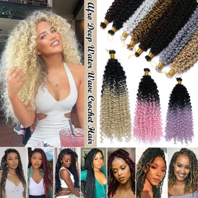 Afro Deep Water Wave Black Hair Crochet Extensions Kinky Curly Braid as Human US - Image 1 of 4