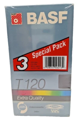 BASF T120 3 Pack Blank 6 Hour VHS Tapes Stereo Extra Quality Sealed - Image 1 of 4
