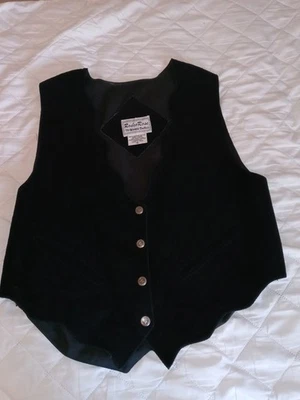 Chaleco de cuero negro Rodeo Rose Fort Worth Dallas borde festoneado cierre a presión - L Foto 1 de 4