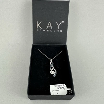 Collar Colgante Kay Jewelers Plata Esterlina Diamante Blanco/Azul 18" 5g Nuevo con Etiquetas Caja Foto 1 de 4