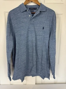 Polo Ralph Lauren Para Hombre XL Azul Jaspeado Manga Larga Dos Botones - Imagen 1 de 6
