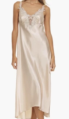 Flora Nikrooz атласная вышитая ночная рубашка Stella со встроенным бюстгальтером миндаль M новый с Ярлыками - Изображение 1 из 4