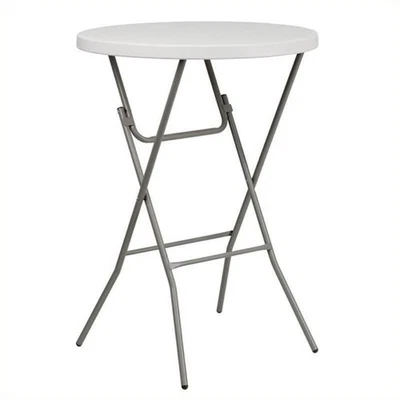 Pemberly Row Round Bar Height Plastic Folding Table in White - Image 1 of 2