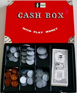 Vintage c 1965 IDEAL CASH BOX Realistic Plastic Coins/Paper Bills w/ JFK Halves - Picture 1 of 15